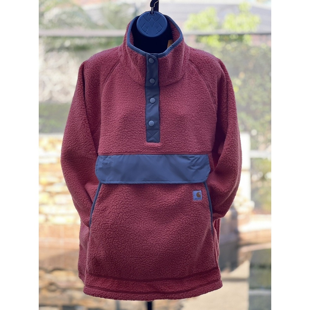 Carhartt Women's Relaxed Fit Sherpa Fleece Pullover Snap Jacket - 2XL Orange - Picture 4 of 10